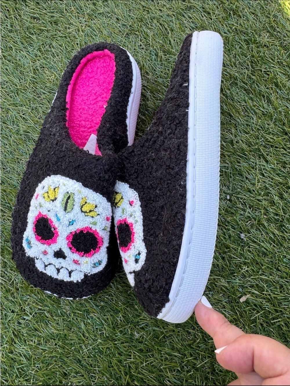 Cozy Sherpa mule slippers-Día de los Muertos motif